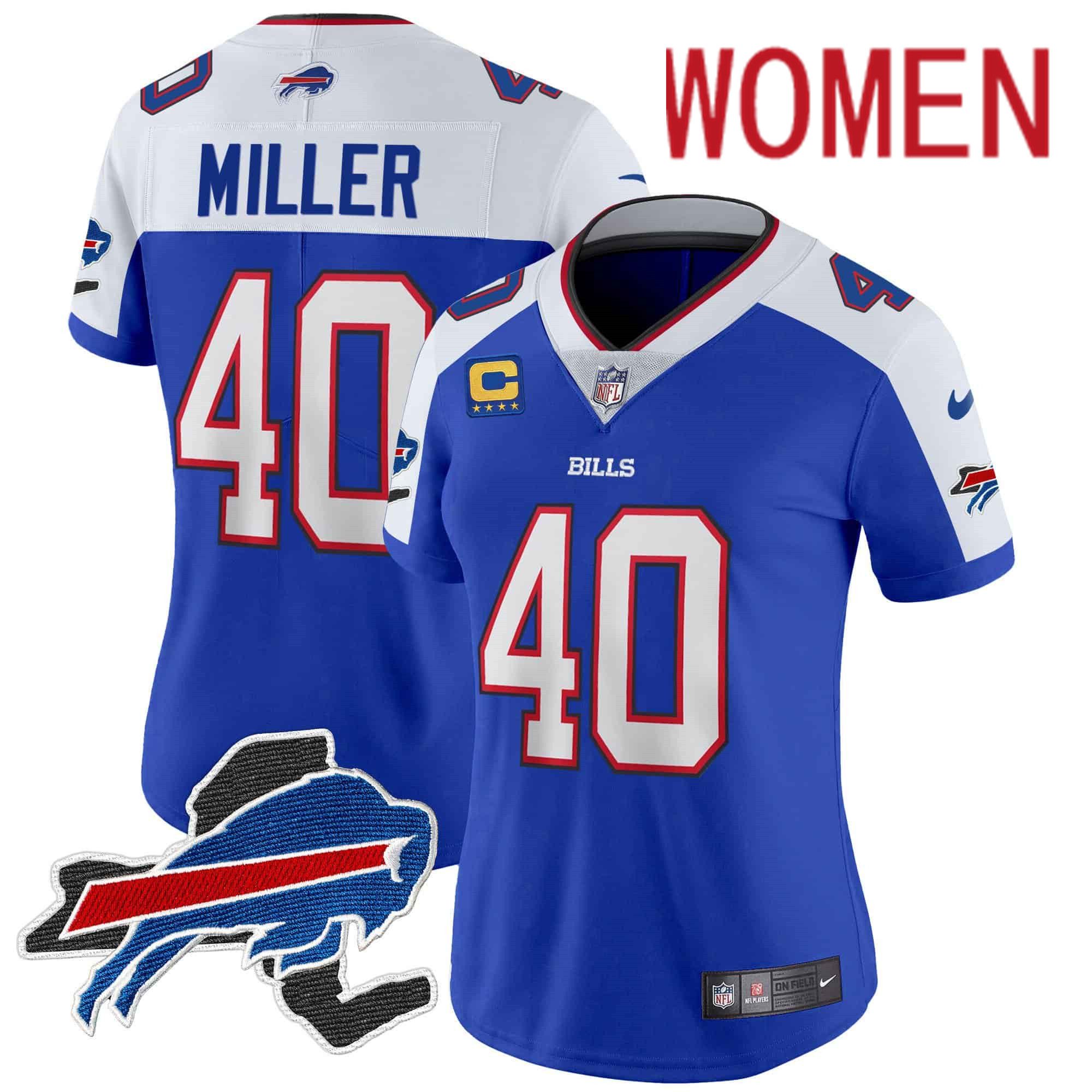 Women Buffalo Bills #40 Miller Blue 2024 Nike Patch Vapor Limited NFL Jersey->women nfl jersey->Women Jersey